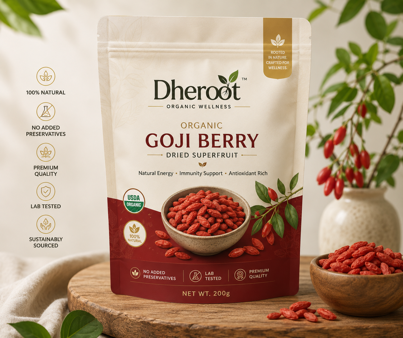 Goji Berry in a rustic bowl