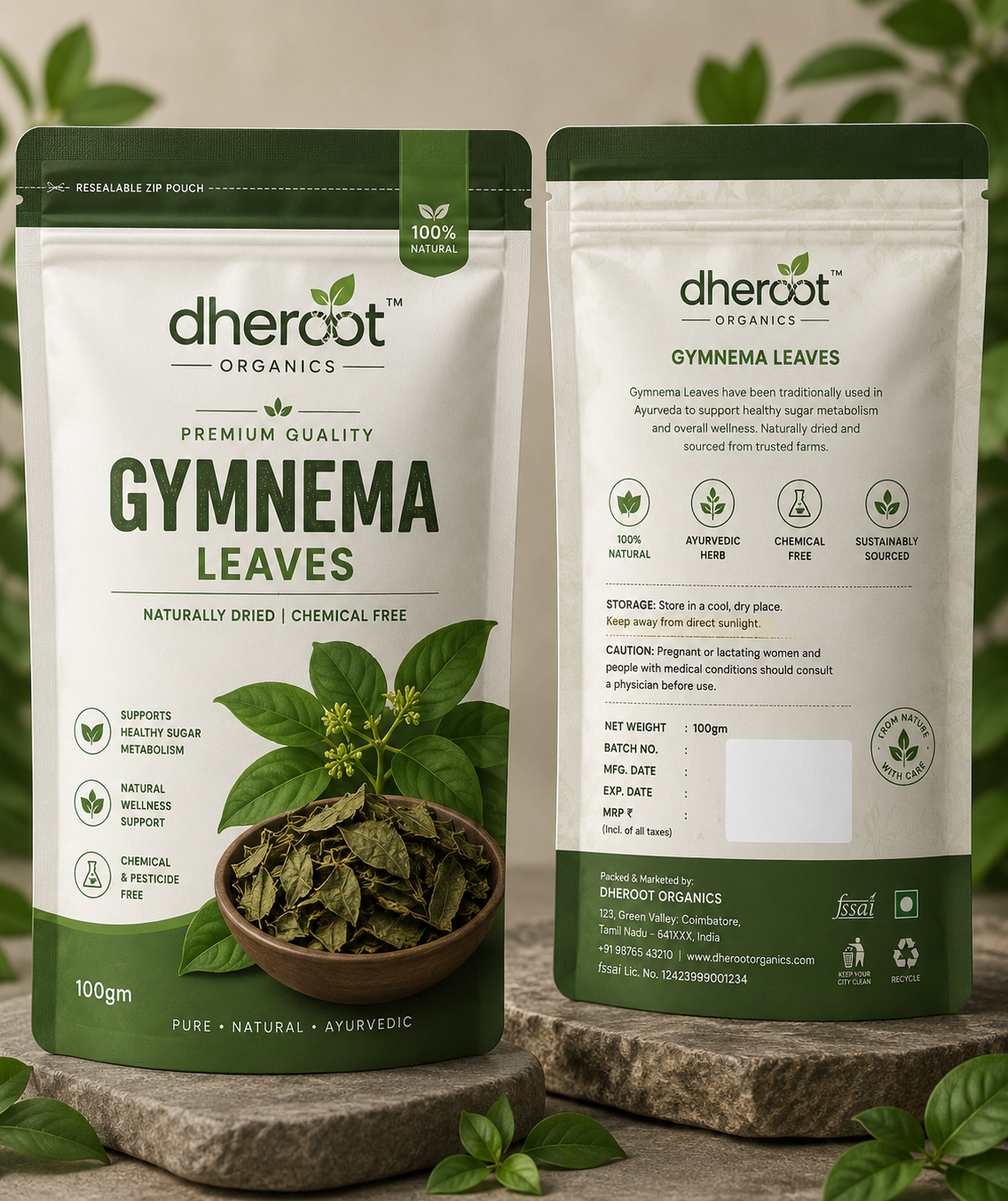 Dried Gymnema leaves arranged on a natural surface